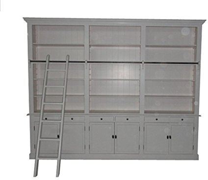 Casa Padrino Bücherregal im Landhausstil (B 300 x T 36 x H 240) mit Leiter (H 300 cm) Weiss Antik-Look - Shabby-chic Regalschrank, Bücherschrank