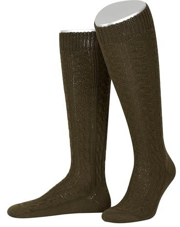 Lusana Trachtenkniestrümpfe mit Merino-Schurwolle für Herren & Damen | Kniestrümpfe Trachten mit 6 Zöpfen und verstärkter Ferse und Spitze | Oliv | Größe 42-43 | Qualität aus Deutschland