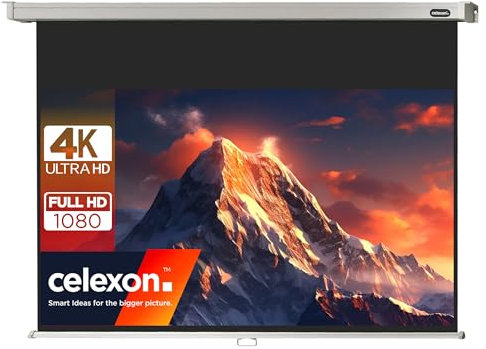 celexon Pro Écran de Projection Manuel 130 | 300x169 cm 16:9 | Écran 4K, Full-HD Extensible manuellement pour Le Bureau ou Les Projections Home Cinéma | Montage Mural & au Plafond/à Suspendre
