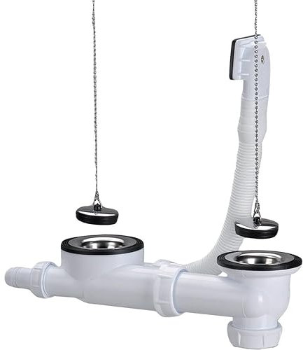 Vidage d'evier plastique avec trop plein pour 2 cuves inox - sas