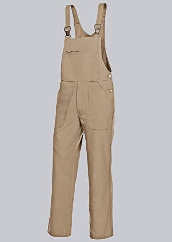 BP Cotton Plus 1409-720-44 Latzhose - Verstellbarer Bund - Dehnbare Hosenträger mit Kunststoff-Clip-Verschlüssen - 65% Baumwolle, 35% Polyester - Normale Passform - Größe: 64 - Farbe: sand
