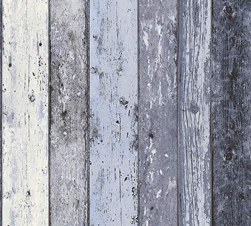 A.S. Création Vliestapete New England 2 Tapete in Holz Optik fotorealistische Holztapete maritime Optik 10,05 m x 0,53 m blau Made in Germany 855060 8550-60