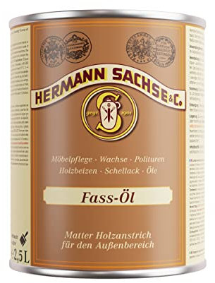 Hermann Sachse Fassöl- und Holzanstrich farblos - 2,5 Liter - Effektiver Holzschutz für Holzfässer - Witterungsbeständiges, Mattes Holzöl - Langanhaltende Pflege für den Außenbereich