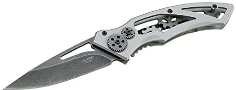 Herbertz Klappmesser - Stahl AISI 420 - stonewashed Finish - Frame Lock - Skelett Edelstahlheft - Edelstahlclip
