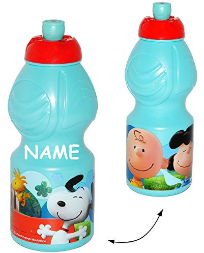 alles-meine.de GmbH Trinkflasche - The Peanuts/Snoopy - incl. Name - Flasche für 400 ml - Leichter Kunststoff/Plastik - auslaufsicher/Fahrradflasche/Trinklernflasche ..