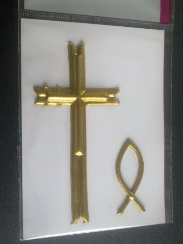 efco Kreuz + Fisch Wachs Dekoration in 2 Teile, Gold, 90 x 45/40 x 15 mm