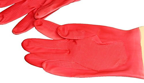 Red Rubber Latex Flock Lined Washing Up Gloves Large Size with Long Cuffs