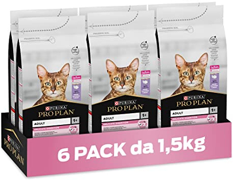 Purina Pro Plan Delicate Digestion Crocchette Gatti Adulti Ricco in Tacchino, 6 Confezioni da 1,5 kg