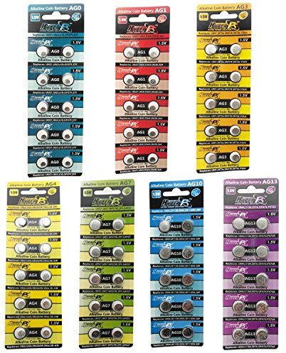 HyperPS (Total 70 pcs AG0 AG1 AG3 AG4 AG7 AG10 AG13 Alkaline Assorted AG 1.5V Button Cell Battery Single Use Watch Toys Remotes Cameras