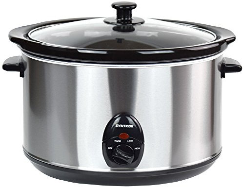 syntrox Germany 5,6 Litres Stainless Steel Slow Cooker with Keep Warm Function, Safety Glass and Removable keramikschüssel - Garer Schongarer