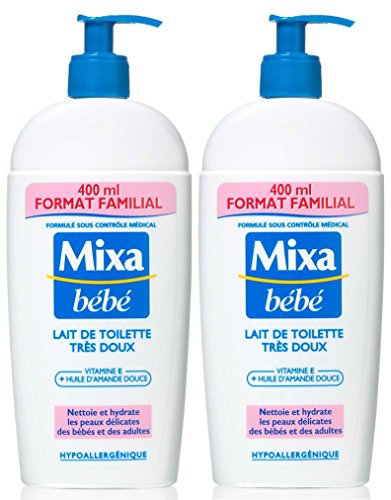 Mixa Bébé Lait de Toilette Très Doux Format Familial 400 ml - Lot de 2