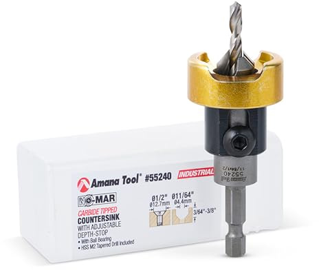 Amana Tool - (55240) Hartmetallbestückter 82°-Kegelsenker mit verstellbarem Tiefenanschlag und Kugellager, 1/2 Durchmesser x 11/64 Dri