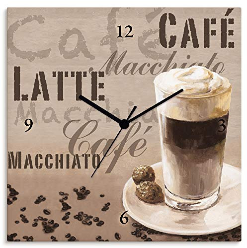 ARTLAND Wanduhr ohne Tickgeräusche Alu Funkuhr 30x30 cm Quadratisch Lautlos Kaffee Coffee Cafe Latte Macchiato Italien T4VQ