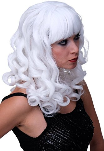 WIG ME UP - Faschingsperücke Perücke Karneval Locken Lang Pony Vamp Diva Weiß LM-142-P60