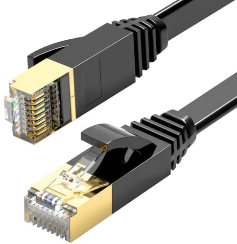 ULTRICS Cat7 Ethernet Cable 15M, Long Internet Cables High-Speed 10Gbps 600MHz/s Gigabit Flat Network Lead, LAN Patch Cord with RJ45 Compatible with Cat6, PS4, PS5, Xbox, Router, Switch, PC- Black