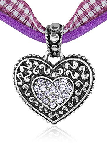 Kinder Trachten Halskette kariert mit Herz Anhänger Lavendel - Süßer Schmuck für Mädchen zu Dirndl und Kleidern