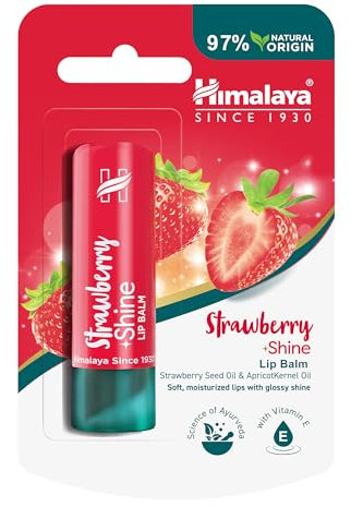 Himalaya Bálsamo labial con brillo de fresa y aceite de semilla de fresa - 4,5 g, Paquete de 1 (Individual), Strawberry Shine 4.5g