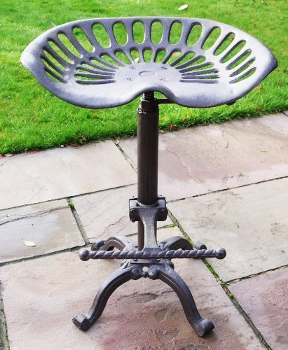 Brown Bar Stool Vintage Cast Iron Tractor Style Seat Adjustable Kitchen Garden