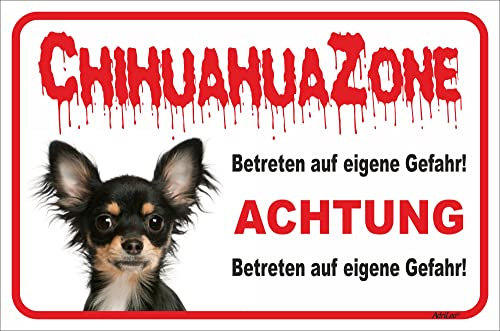 AdriLeo Schild - Vorsicht Chihuahua- Zone - (15x20cm) / Achtung Familienhund Wachhund deutscher kleiner Hund robust langlebig UV-beständig wetterfestes Warnschild