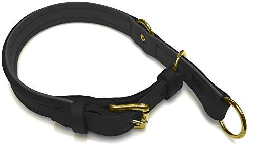Zugstopp Lederhalsband für Hunde Schlupfhalsband schwarz, Messing Gr. 55