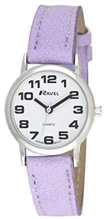 Ravel - orologio con cinturino unisex di facile lettura con grandi numeri - Quadrante bianco/argento tono/viola