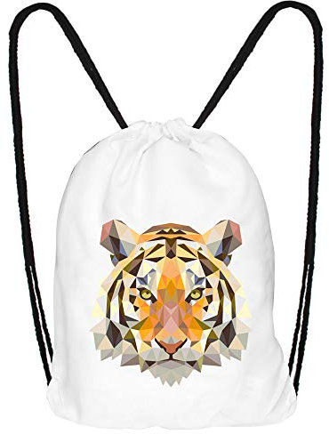 Hanessa Jutebeutel mit Tiger Tier Aufdruck Sportbeutel Tüte Rucksack Beutel Tasche Gym Bag Gymsack Hipster Fashion Sport-tasche Einkaufs-tasche Schwarz Weiß