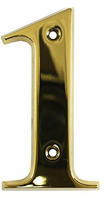 Beautiful 3 Inch Bevelled Edge Polished Gold Door Number 1 - Screw Fix Front House Number