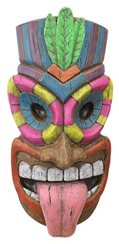 Design Toscano AL1864 'Maika 'L' Ole‘, Gott Der Hawaiianischen Insel Tiki, Wandrelief, Resin, bunt, 6.5 x 19 x 40.5 cm