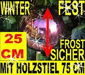 BTV 25 cm, Gartenkugel-Gartendeko Rosenkugel,Glas verspiegelt, handwerklich hergestellt,KOMPLETT MIT Holz-STIEL, gartendeko Kugel FROSTSICHER, LICHT- und WETTERFEST, Gross,violett Rosenkugel lila bla