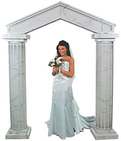 Fun Express White Marble-Look Cardboard Pillars & Archway Kit - Premium 6ft Roman Columns for Wedding Props, Prom Decorations & Formal Events | 3D Stand-Up Photo Backdrop Set with Easy Assembly