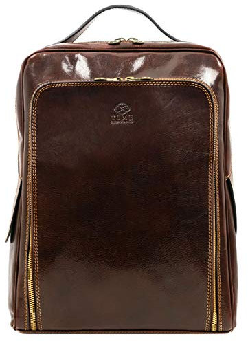 Time Resistance Rucksack aus Leder - Handgefertigt in Italien - 100% Lederrucksack - Vintage Rucksack Damen und Herren - Braun