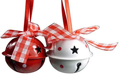 khevga Christbaumschmuck Glöckchen 12er Set – Weihnachtsdeko aus Metall in Rot und Weiß – Anhänger für Baum, Fenster, Kranz, Geschenke, Festliche Dekoration