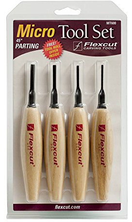 Flexcut Parting Micro Tool Set 45 deg, Schnitzmesser, Kohlenstoffstahl, Kerbschnitzmesser, Holzgriff, Wood Carving, scharfes Messer für Holz Schnitzwerkzeug, Bastler, Edelstahl, multi, normal