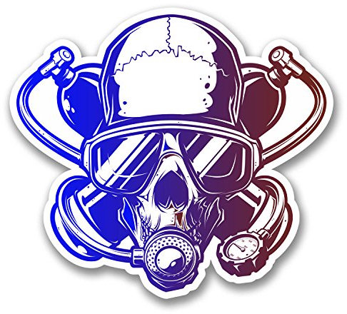 2 x 10 cm Taucher-Totenkopf-Aufkleber, Twinset, cooler Laptop-Aufkleber #6376 (10 cm breit x 9 cm hoch)