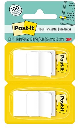 Post-it Flags, 50/Dispenser, 2 Dispensers/Pack, 1 in Wide, White (680-WE2) | Removable Page Markers for Planners, Journals, and Calendars