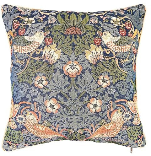 Signare Tapisserie Kissenbezug 45x45, Kissen 45x45 Kutdoor Kissen, Sofakissen, Deko Kissen, Zierkissen mit William Morris Designs (Erdbeerdieb Blau) (CCOV-STBL)