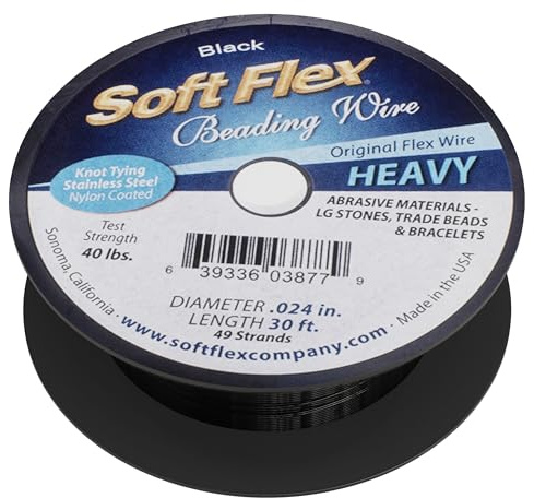 Soft Flex 49 Strand .024 Inch Diameter, 30 feet Beading Wire, Black Onyx. (Sold as - 1 Spool Per Pack) by Soft Flex