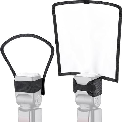 Universal Blitz Diffusor Set, Mini Blitz Reflektor Silber/Weiß, Biegbarer Positionierbarer Blitzleuchten Diffusor Softbox für Nikon Canon Sony Speedlite