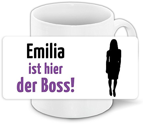 Tasse mit Motiv und Namen - Emilia ist der Boss - | Büro-Tasse | Lustiger Becher
