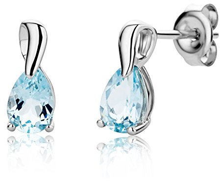 Miore Ohrringe Damen tropfen Ohrhänger mit Edelstein/Geburtsstein Topas in blau aus Weißgold 9 Karat / 375 Gold, Ohrschmuck