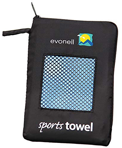 Evonell Ultra leichtes Sport Reise & Freizeit Handtuch Towel aus Mikrofaser, Größe: 30 x 120 cm, Gewicht 44g, Farbe: blau