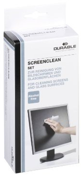 Durable 570700 Bildschirm Reinigungs Set, 125 ml Pumpspray inklusiv 20 Vliestücher