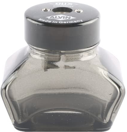 Alvin Inkwell Bleistiftspitzer, Modell DX25 DUX, Glas-Tintenwell-Spitzer für Künstler, Architekten, Schriftsteller und Zeichner, Anspitzer mit Tintenstrahl-Schnappverschluss, Schwarz, 1-Pack
