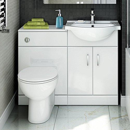 Quartz 1048mm Gloss White Suite Unit with Toilet and Basin