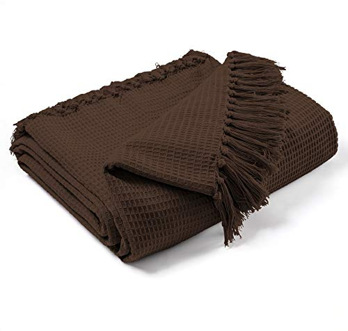 EHC Waffle Cotton Woven Large Sofa Throw 2 Seater Chair/Sofa/Bed 178 x 254 cm, Chocolate