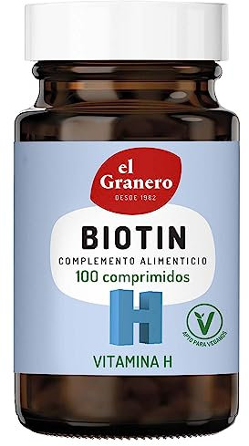 El Granero Integral - Biotin - 100 Comprimidos - Elaborado a Base de Biotina - Ayuda a la Salud de la Piel y el Cabello - Contribuye al Normal Funcionamiento del Sistema Nervioso
