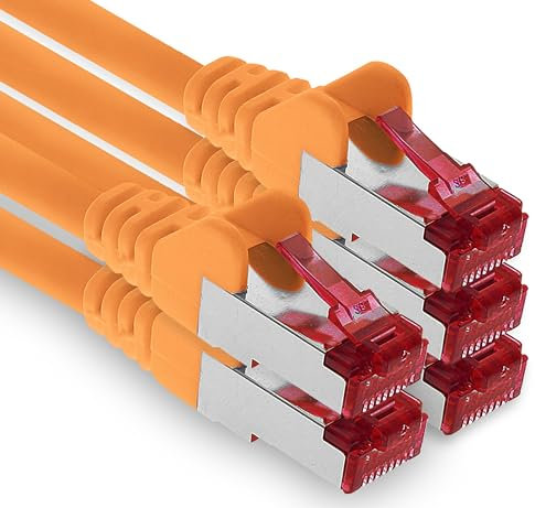 1aTTack.de - 5x 2m câble patch CAT6 S/FTP PIMF blindage CAT.6 câble réseau RJ45 câble Ethernet DSL LAN routeur commutateur modem panneau de brassage - orange - 5 pièces