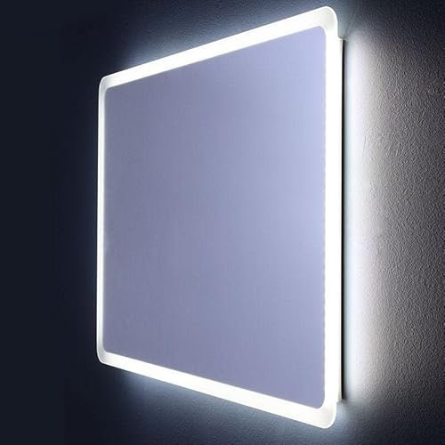 Kiamami Valentina - Miroir de Salle de Bain Éclairé LED | Angles Arrondis 60 x 60 cm | Montage Facile | Transformateur Inclus | Verre Sablé, Noir, 60L x 3l cm, Verre