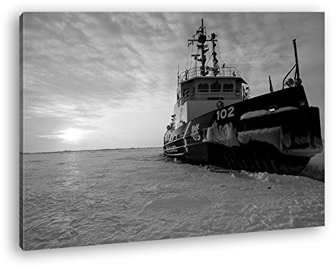 deyoli Eisbrecher im Einsatz Effekt: Schwarz/Weiß Format: 120x80 als Leinwandbild, Motiv fertig gerahmt auf Echtholzrahmen, Hochwertiger Digitaldruck mit Rahmen, Kein Poster oder Plakat