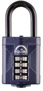 Candado de alta resistencia Squire (CP50/1.5) - Grillete largo más resistente - Candado de combinación de 4 ruedas - Acero de aleación resistente a la corrosión - Candado resistente a la intemperie para el hogar, la escuela y el garaje (azul, 50 mm)